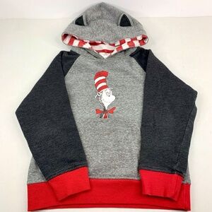 Boys /Kids Dr. Seuss Cat in the Hat raglan red grey pullover hoodie ears on hood